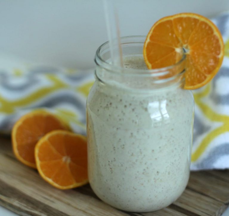 The Sunrise Smoothie recipe only has four easy-to-find ingredients, it takes about a minute to whip up and it’s so full of flavor that it will be both adult and kid-pleasing.