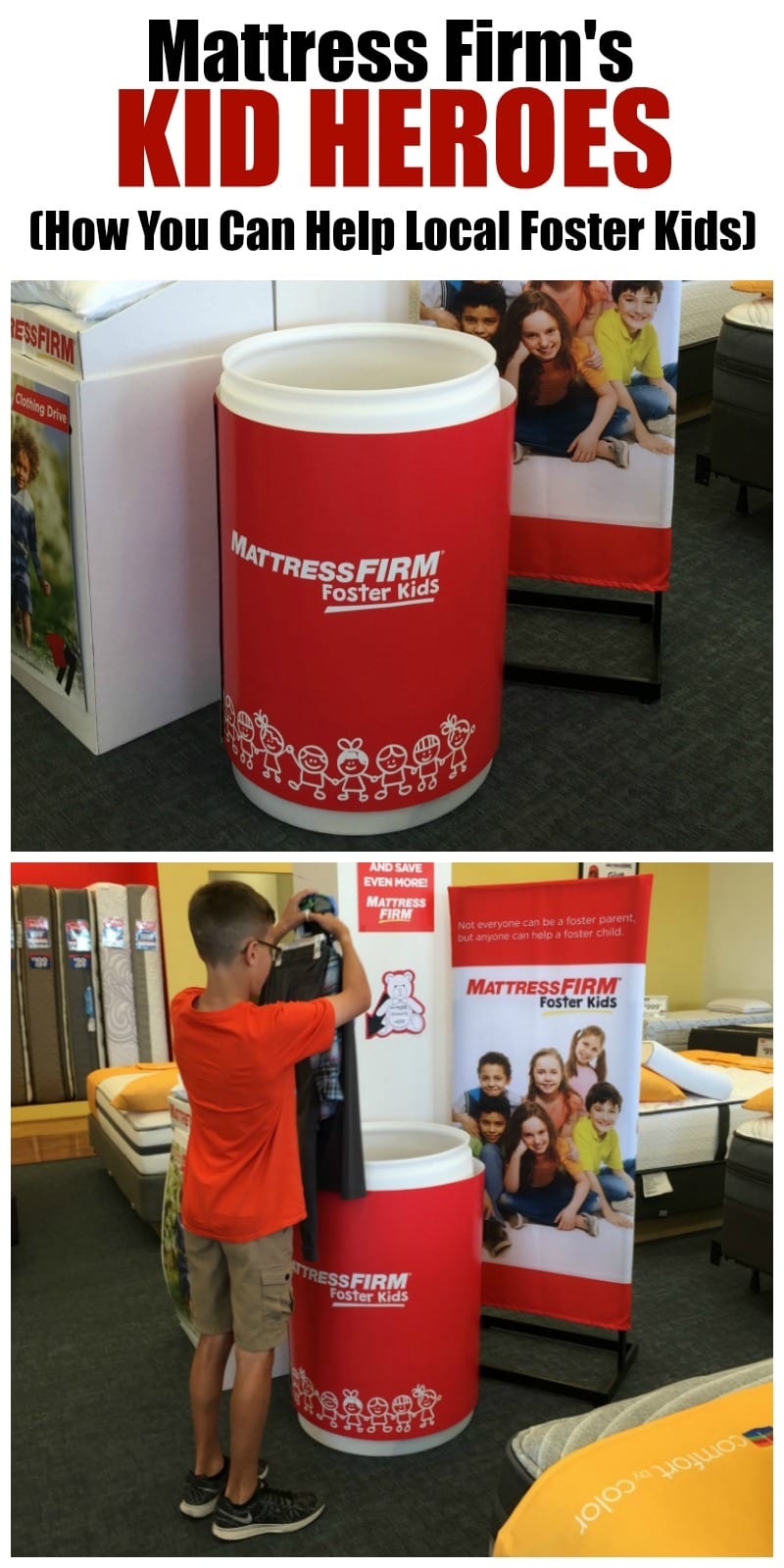 Make a difference by donating new clothing items to your local Mattress Firm store in support of their Foster Kids Program. Get your kids involved by entering them into their Kid Heroes contest. Find out all of the info on www.momfabulous.com. AD 