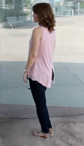 Spring Outfit Ideas - pair a pink hi-low hem tank with denim and sandals.