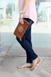 Spring Outfit Ideas - pair a pink hi-low hem tank with denim and sandals.