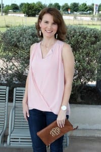 Spring Outfit Ideas - pair a pink hi-low hem tank with denim and sandals.