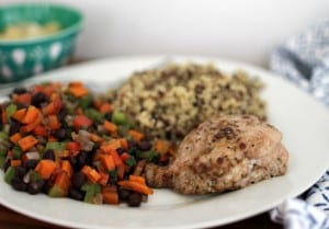 How does a meal that’s filling, beautiful in color and full of incredible flavors sound? In a cooking class I took, as well as any nutrition book I’ve ever read, they talked about the importance of filling your plate with color and if you do so, you pretty much know you have a great meal prepared. This Jamaican Jerk Pork Tenderloin with quinoa pilaf, and black beans and vegetables is the perfect balance of a little spice and a lot of color. How does a meal that’s filling, beautiful in color and full of incredible flavors sound? In a cooking class I took, as well as any nutrition book I’ve ever read, they talked about the importance of filling your plate with color and if you do so, you pretty much know you have a great meal prepared. This Jamaican Jerk Pork Tenderloin with quinoa pilaf, and black beans and vegetables is the perfect balance of a little spice and a lot of color.