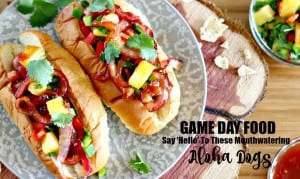 These Aloha Dogs are the perfect Game Day food. Gather up the football fans, turn on the TV and get ready for everyone to inhale these mouthwatering and super easy to prepare Hawaiian hot dogs. These Aloha Dogs are the perfect Game Day food. Gather up the football fans, turn on the TV and get ready for everyone to inhale these mouthwatering and super easy to prepare Hawaiian hot dogs.