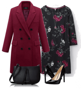 Dressy fall outfit - Give your outfit a punch with a brightly colored winter coat. Wear it over a floral sheath dress and heels. Dressy fall outfit - Give your outfit a punch with a brightly colored winter coat. Wear it over a floral sheath dress and heels.