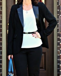 Are you looking for a black pants outfit for work? I have three ideas for you featuring a sweater/shirt combo, cardigan and wool blazer. Are you looking for a black pants outfit for work? I have three ideas for you featuring a sweater/shirt combo, cardigan and wool blazer.