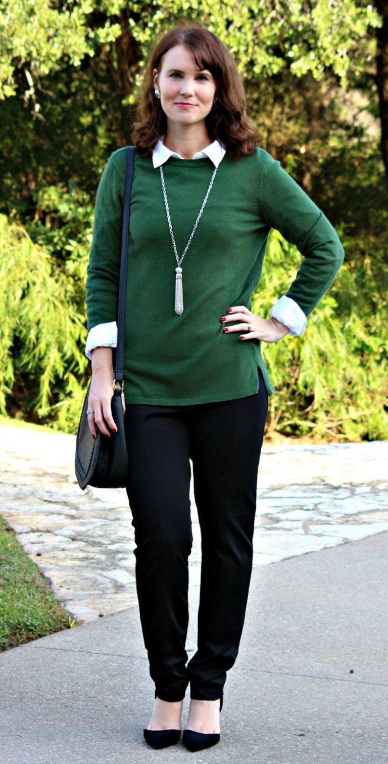 Are you looking for a black pants outfit for work? I have three ideas for you featuring a sweater/shirt combo, cardigan and wool blazer. Are you looking for a black pants outfit for work? I have three ideas for you featuring a sweater/shirt combo, cardigan and wool blazer.