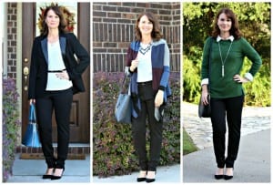 Are you looking for a black pants outfit for work? I have three ideas for you featuring a sweater/shirt combo, cardigan and wool blazer. Are you looking for a black pants outfit for work? I have three ideas for you featuring a sweater/shirt combo, cardigan and wool blazer.