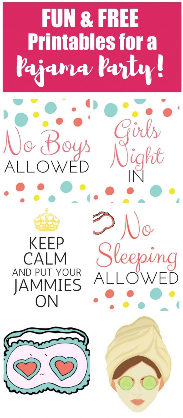 Who's ready for a fun Grown Up Pajama Party for the Ladies? Grab those unicorn onesies, those no boys allowed signs and your cell phones for loads of fun pictures because this will be a night to remember! This pajama party includes everything from photo booth printables to food ideas and table decor. Who's ready for a fun Grown Up Pajama Party for the Ladies? Grab those unicorn onesies, those no boys allowed signs and your cell phones for loads of fun pictures because this will be a night to remember! This pajama party includes everything from photo booth printables to food ideas and table decor.