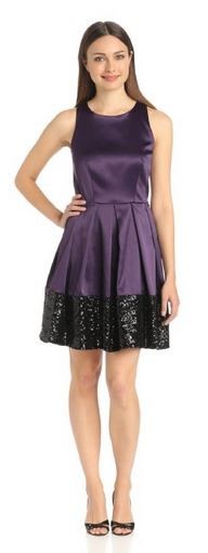 Taylor Dresses Womens Satin Dress with Sequin Hem