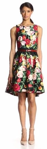 Gabby Skye Women's Sleeveless Floral Dress with Belt