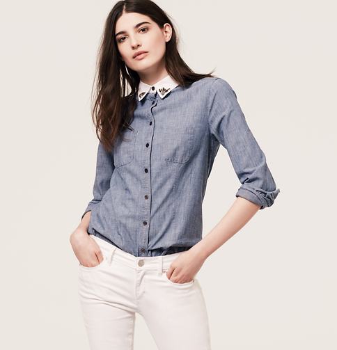 LOFT Jeweled Collared Chambray Shirt