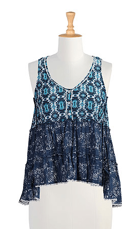 Lace trim batik print babydoll