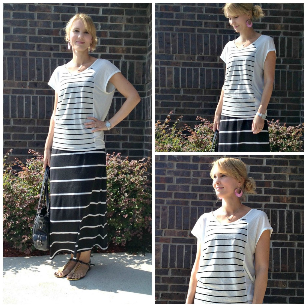 Stripes on Stripes, real-mom-style, outfit ideas for moms, striped shirt, maxi skirt