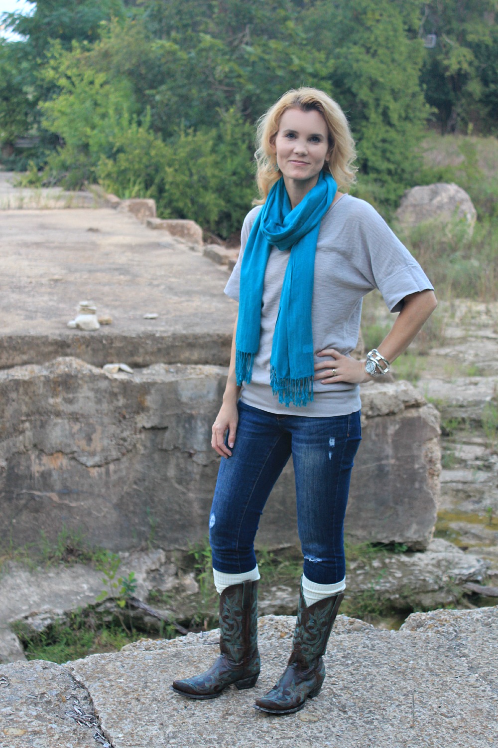 Fall Outfit Idea: Cowboy Boots & Boot Socks | Mom Fabulous