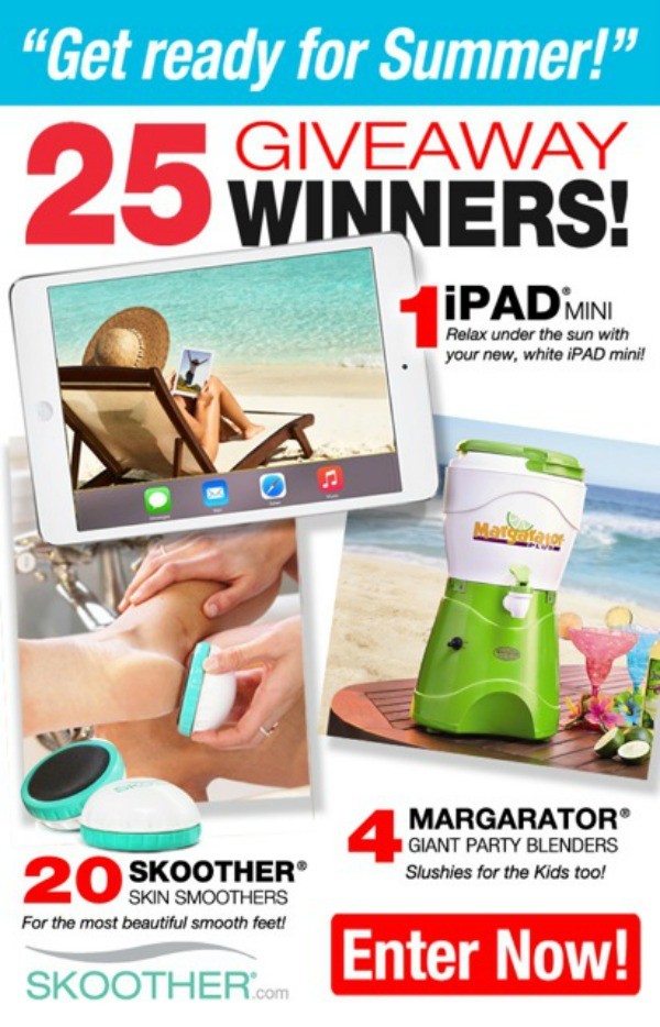 If you suffer from dry, cracked heels, the 'Get Ready for Summer Giveaway' is for you! Enter today for your chance to win an iPad Mini, a Skoother Skin Smoother to help cure your cracked heels, or a Margarator giant party blender. With 25 prizes to be won, you don't want to miss out!