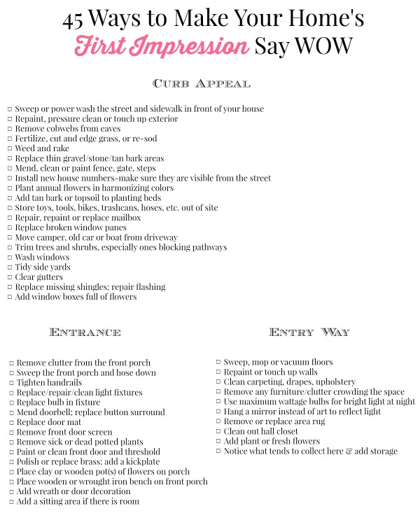 Homes First Impression Printable Checklist