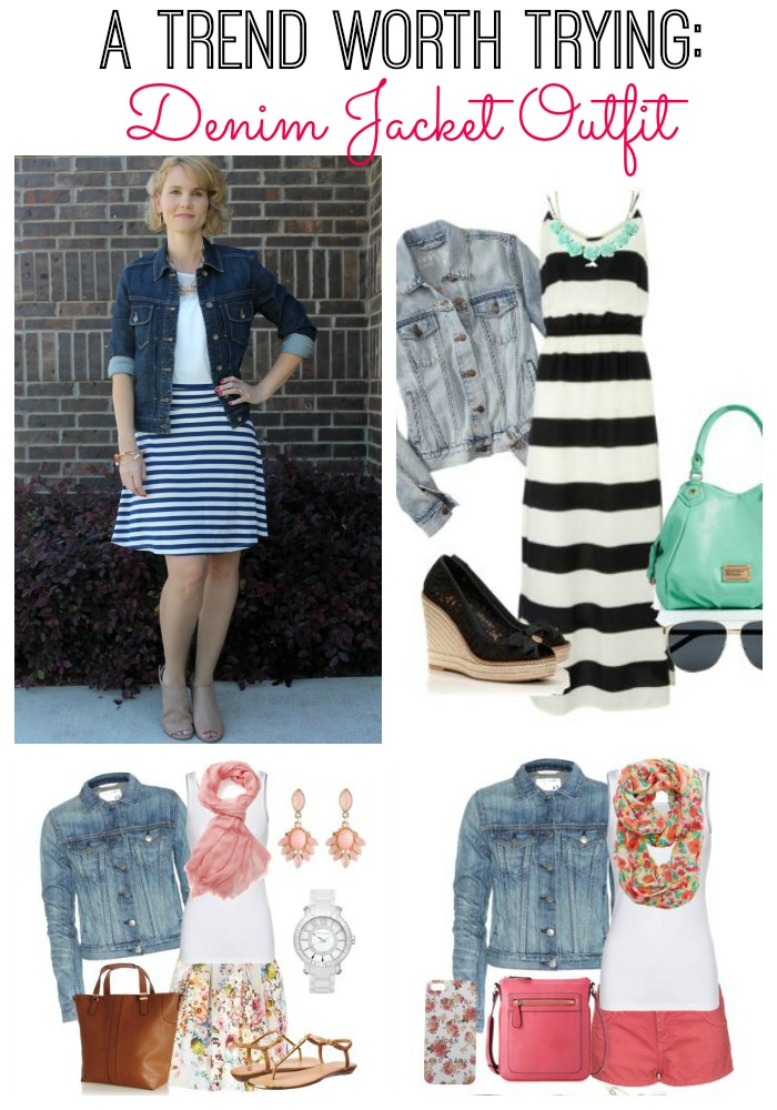 Girl wearing striped dress, denim vest and handbag from summer collection  in a fashion boutique Stock Photo - Alamy