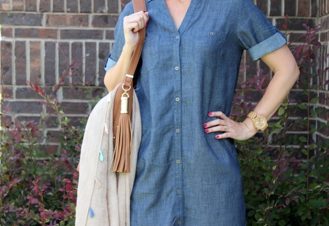 chambray shirtdress outfit