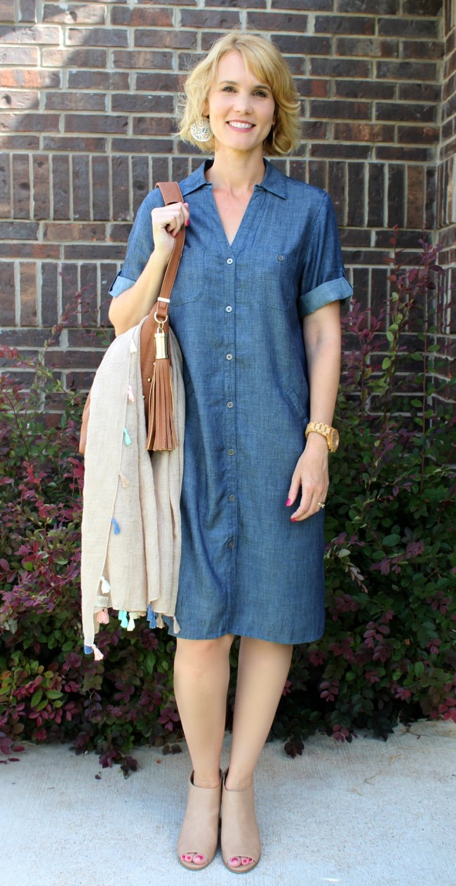 chambray shirtdress outfit