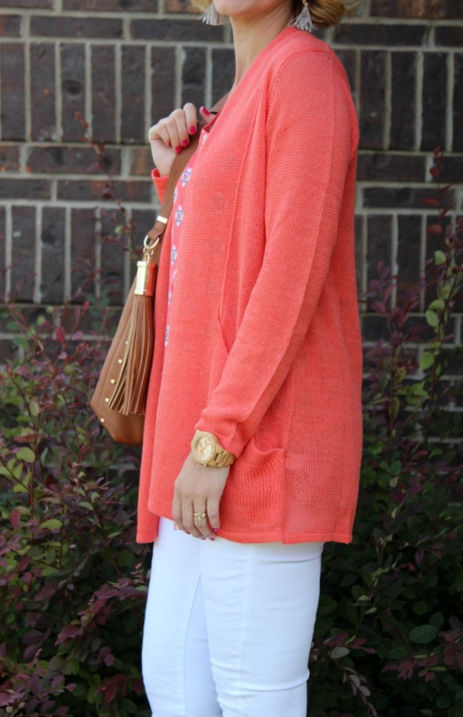 White Jeans Outfit Featuring A Pop of Coral with J. Jill