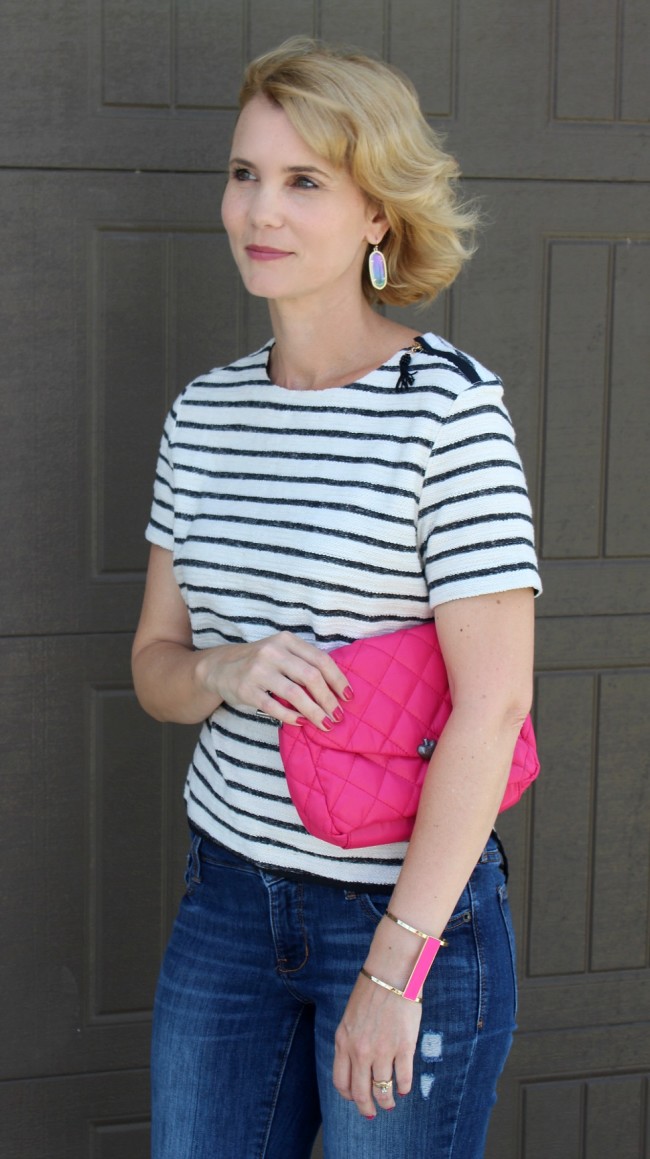 Pink and white striped best sale shirt outfit