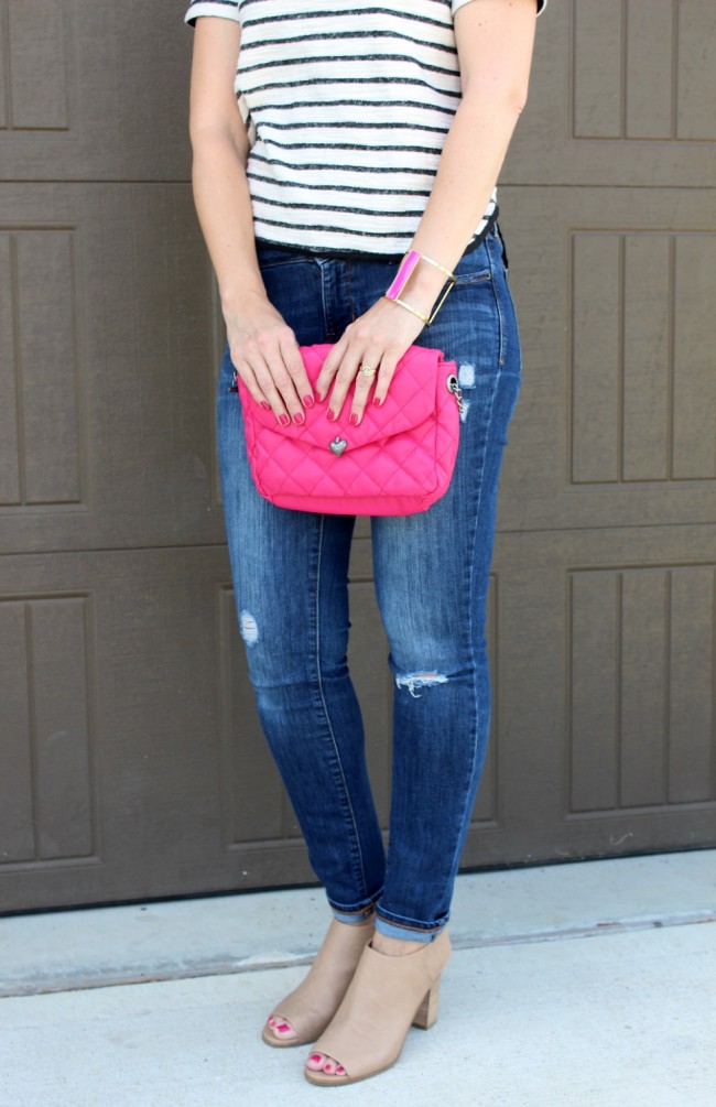 Pink striped best sale shirt outfit