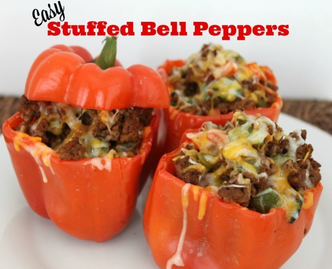 This easy stuffed bell peppers recipe is perfect for a weeknight meal. You won't believe how great it makes your house smell! Plus it's kid pleasing. This takes 50 minutes to prepare from chopping the veggies, to pulling it out of the oven. To make it a little faster, prepare your veggies before you leave for work in the morning. I used ground beef, but you could easily swap out turkey or make it vegetarian with quinoa.