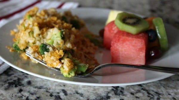 Looking for some easy rotisserie chicken recipes? This Cheesy Chicken, Broccoli & Rice Casserole is so easy to prepare for a weeknight meal. Just shred the chicken, add rice, broccoli and a special sauce and you're good to go. How does it taste? As good as it looks!