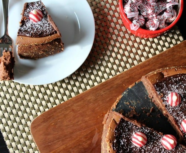 Dad's Peppermint Kissed Chocolate Cheesecake Recipe - the perfect decadent dessert for the holidays.