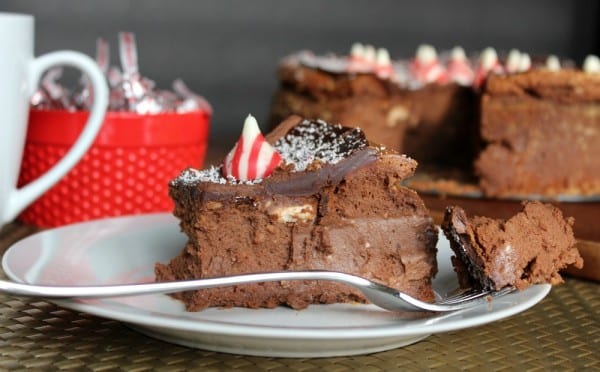 Dad's Peppermint Kissed Chocolate Cheesecake Recipe - the perfect decadent dessert for the holidays.