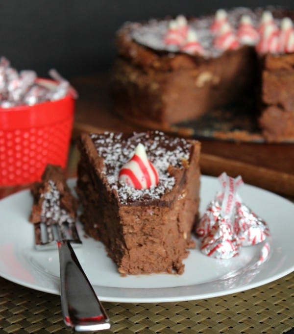 Dad's Peppermint Kissed Chocolate Cheesecake Recipe - the perfect decadent dessert for the holidays.