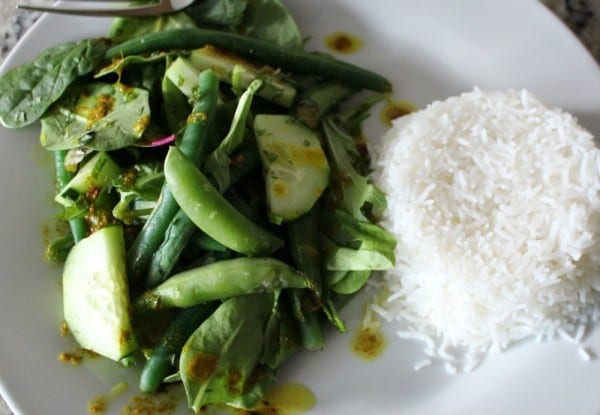 Kaffir Lime Salad- made with spices from Raw Spice Bar and served with Veetee rice. A quick, healthy and flavorful meal.