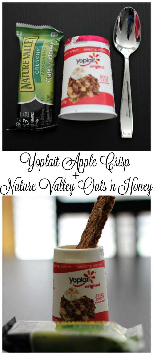 Yoplait Apple Crisp yogurt and Nature Valley Crunchy Oats 'n Honey is the perfect snack pairing for fall. They taste so good together and are perfect when I'm craving something sweet.