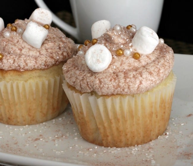 This hot chocolate cupcakes recipe is made with vanilla for the batter and hot chocolate icing for the top. It only takes 5 ingredients and the flavor is perfect for the Holiday season. 