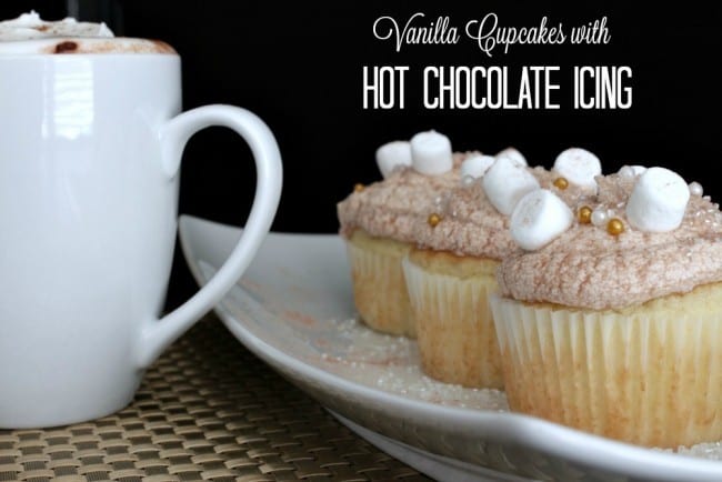 This hot chocolate cupcakes recipe is made with vanilla for the batter and hot chocolate icing for the top. It only takes 5 ingredients and the flavor is perfect for the Holiday season. 
