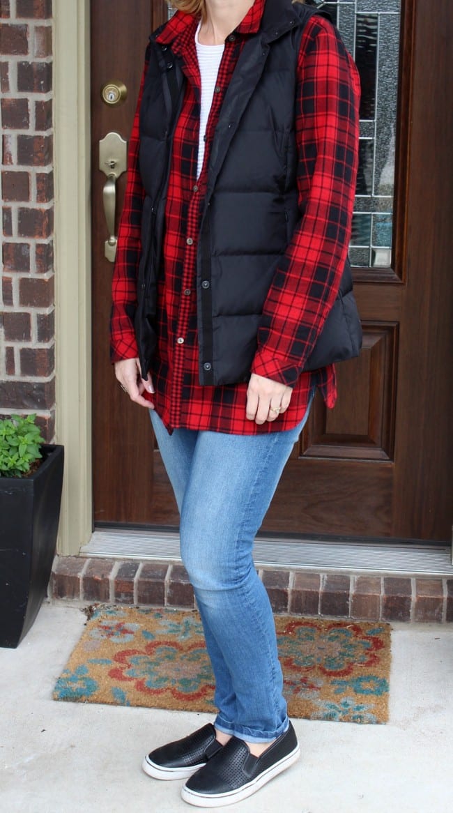 Are you looking for red plaid shirt outfit ideas? I created 3 different outfits with one shirt and I love the results. These are easy to pout together, casual outfits that anyone can wear.