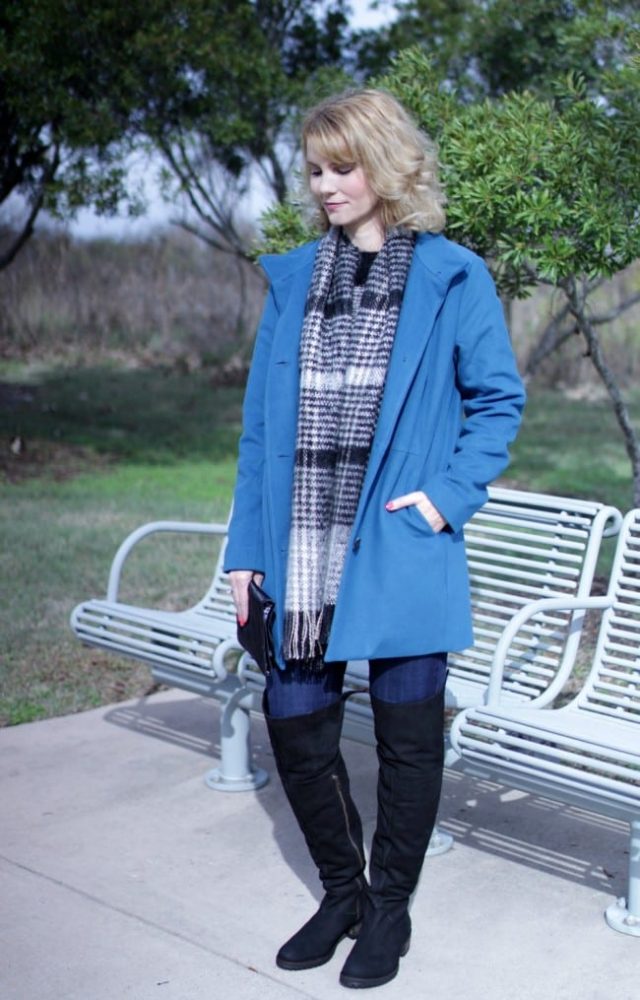 One Gorgeous Blue Coat + Over the Knee Suede Boots | Mom Fabulous