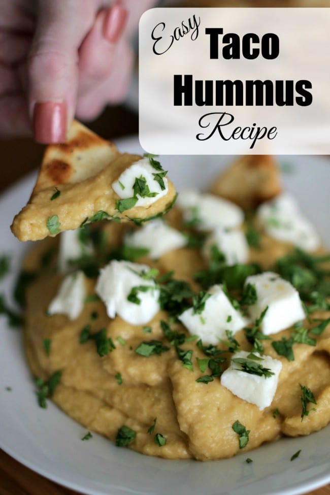 This taco hummus recipe i s easy, tasty and requires ingredients easily found in your local grocery store. With ingredients like fresh garlic and olive oil, you know it's got to be good!