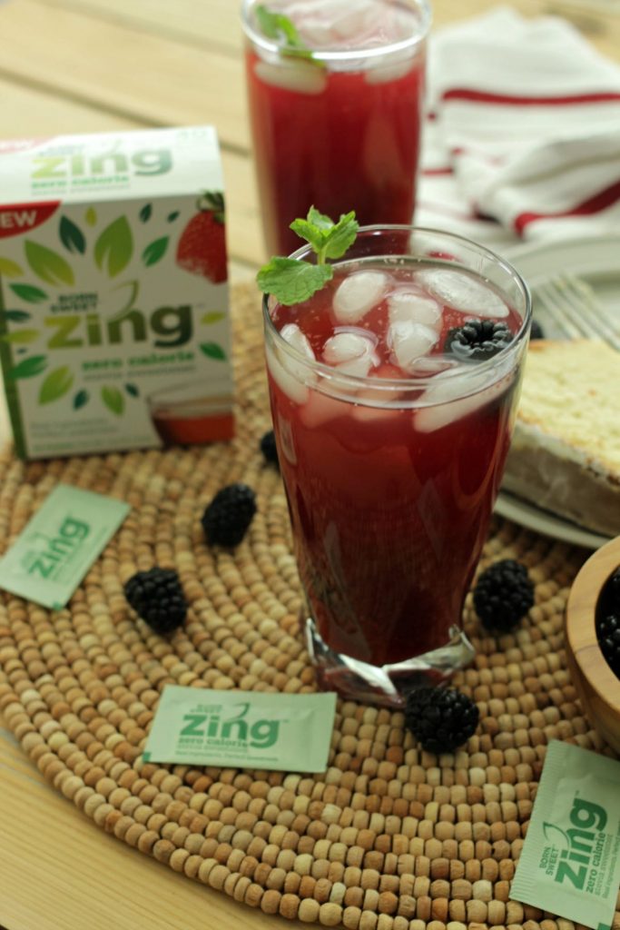 It’s almost iced tea season, which is a big deal in the South! To satisfy your sweet tooth and iced tea craving, whip up a pitcher of this Blackberry Mint Iced Tea perfectly sweetened with Zing Zero Calorie Stevia Sweetener.