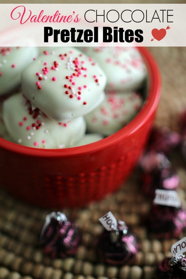 Valentines Snack Idea - These Chocolate Pretzel Bites are easy to make, require only four ingredients and are a definite crowd pleaser.