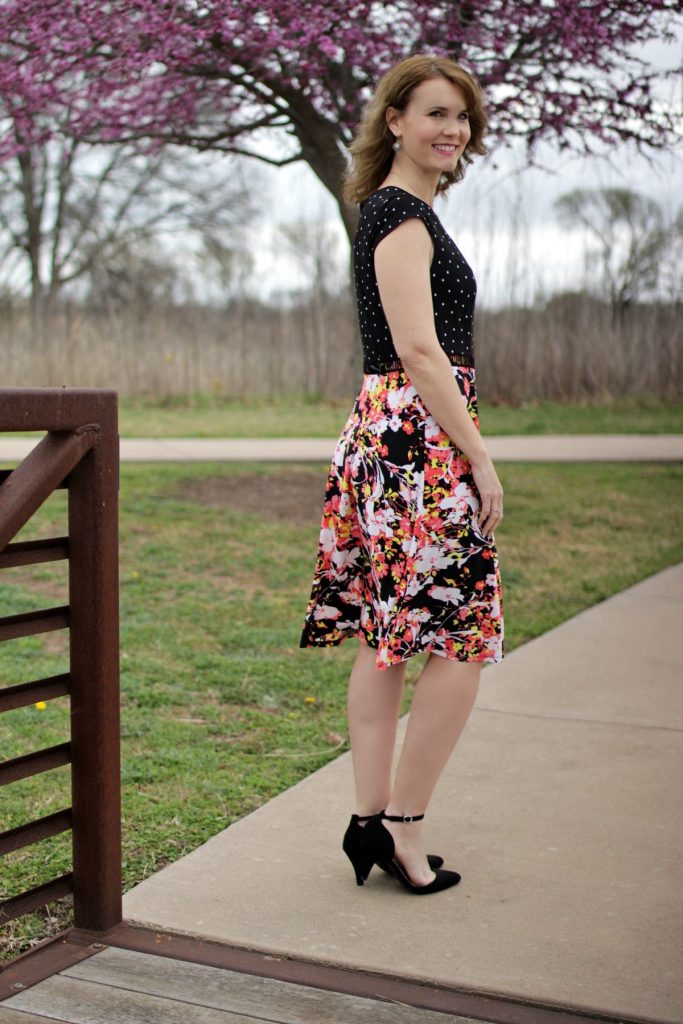 Easter dress from Metrostyle -- This Mixed Media Dress is the easiest way to mix up prints. The bodice features polka-dots and the skirt is floral. It's all one piece and so comfortable and flattering.