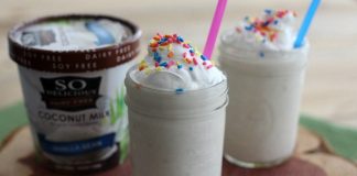 This dairy free dessert is easy to whip up and the perfect milkshake alternative. When summer comes, you won't have to feel left out while everyone around you is indulging in ice cream. You can have your "dairy" treat too!