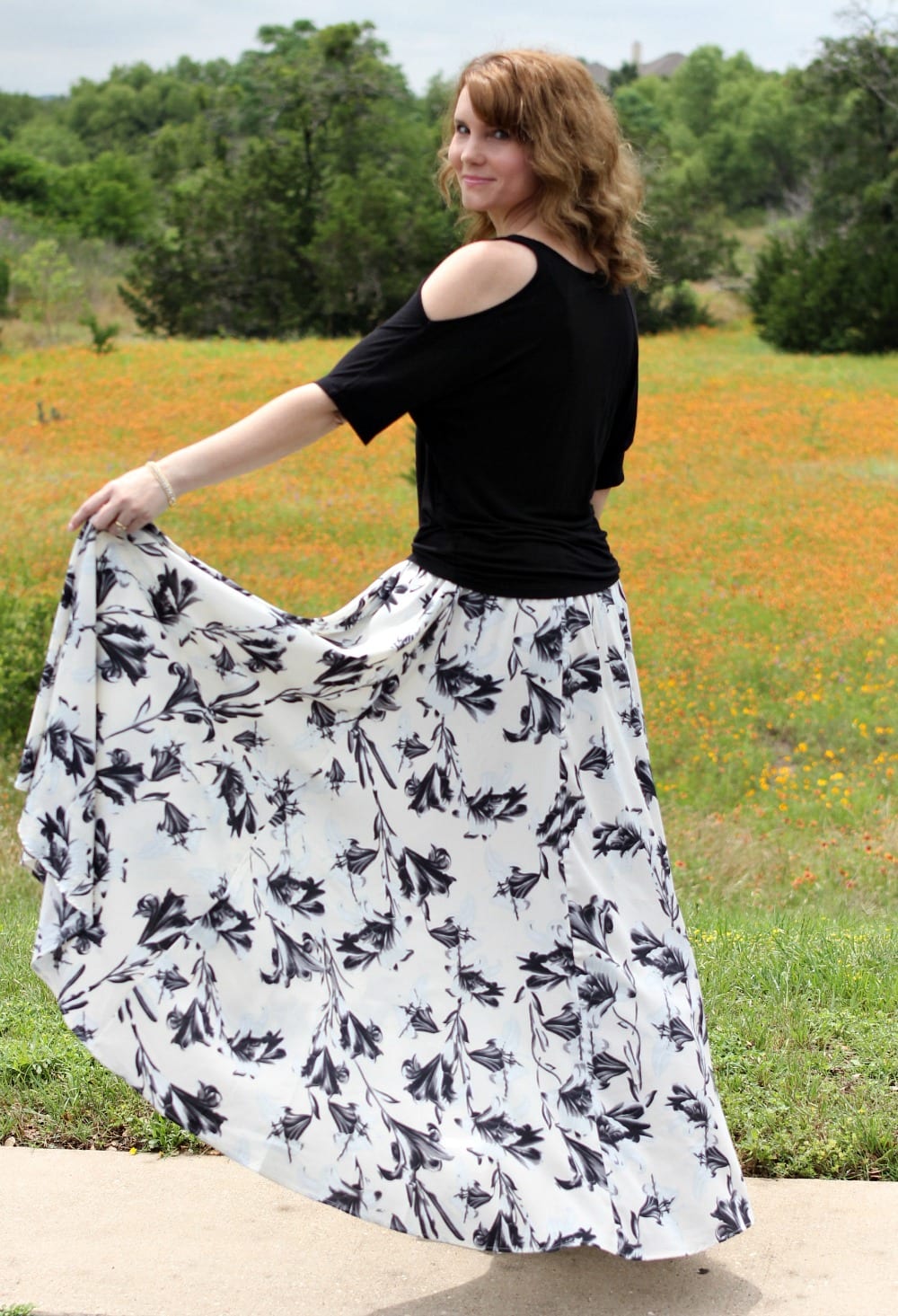 A dressed up maxi skirt outfit - break out the off the shoulder shirt or one with shoulder cutouts, pair it with a maxi skirt, wedges, clutch and some pretty accessories for the perfect date night summer outfit.