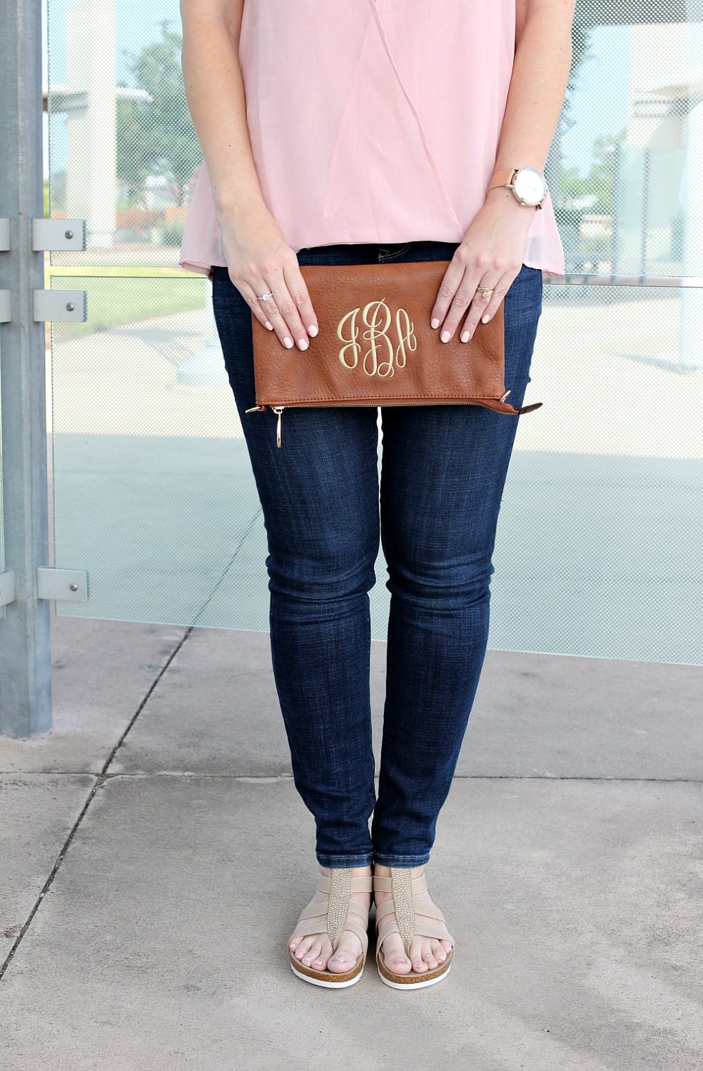 Spring Outfit Ideas - pair a pink hi-low hem tank with denim and sandals.