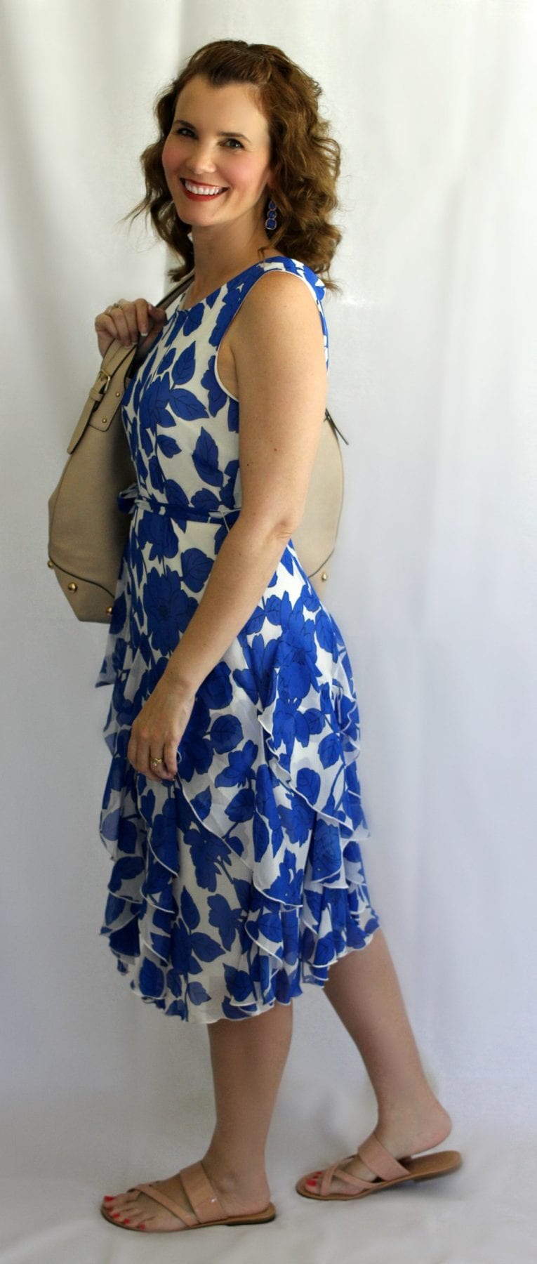 Summer Dress: Royal Blue Floral Print Corkscrew Dress from Chadwicks.