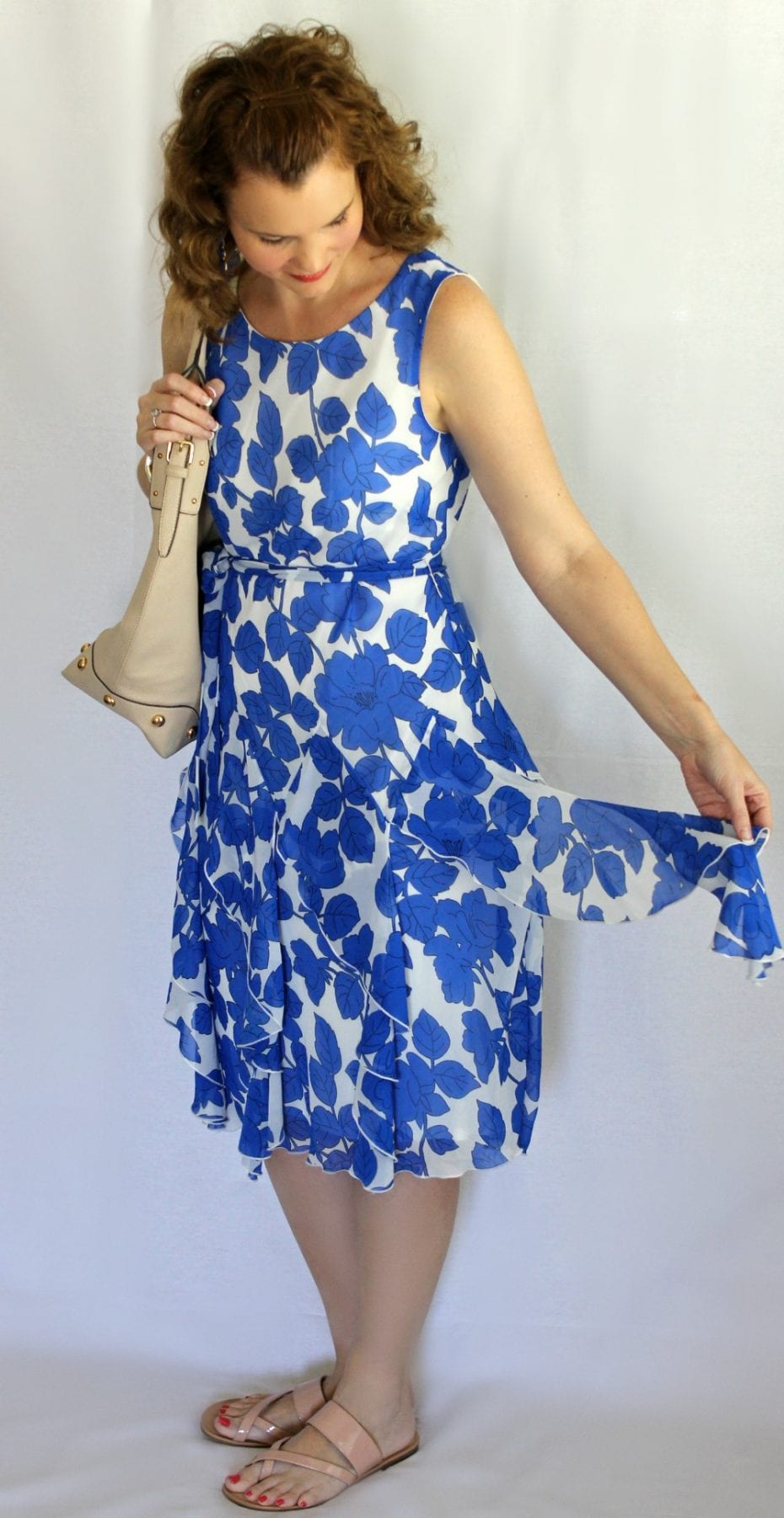 Royal Blue Floral Print Corkscrew Dress | Mom Fabulous