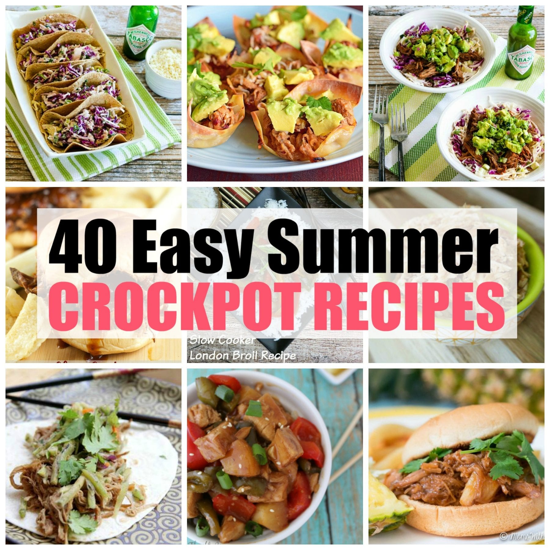 These easy summer crockpot recipes will keep you from slaving over a hot stove and will also free up your time to enjoy those lazy days of summer. From chicken and pork tacos to vegetarian dishes, there’s a little something for everyone. All of these recipes are full meals, making dinners this summer a breeze. Click through to see all 40 recipes and start planning those summer meals!