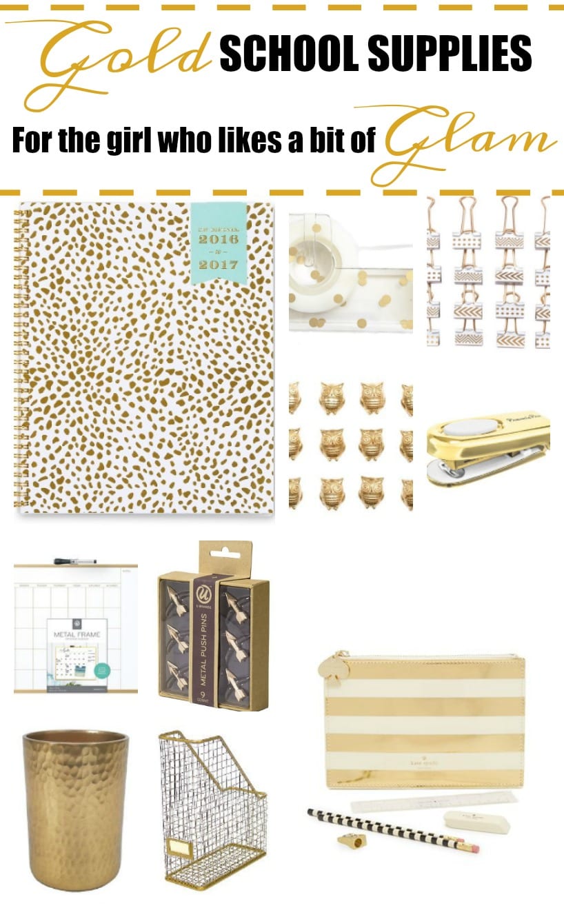 These gold school supplies are perfect for the girl who likes a bit of glam. From Kate Spade pencil pouches to gold Day Designers to keep their schedules organized, you'll find some useful and really pretty supplies to help them kick off the school year feeling good.