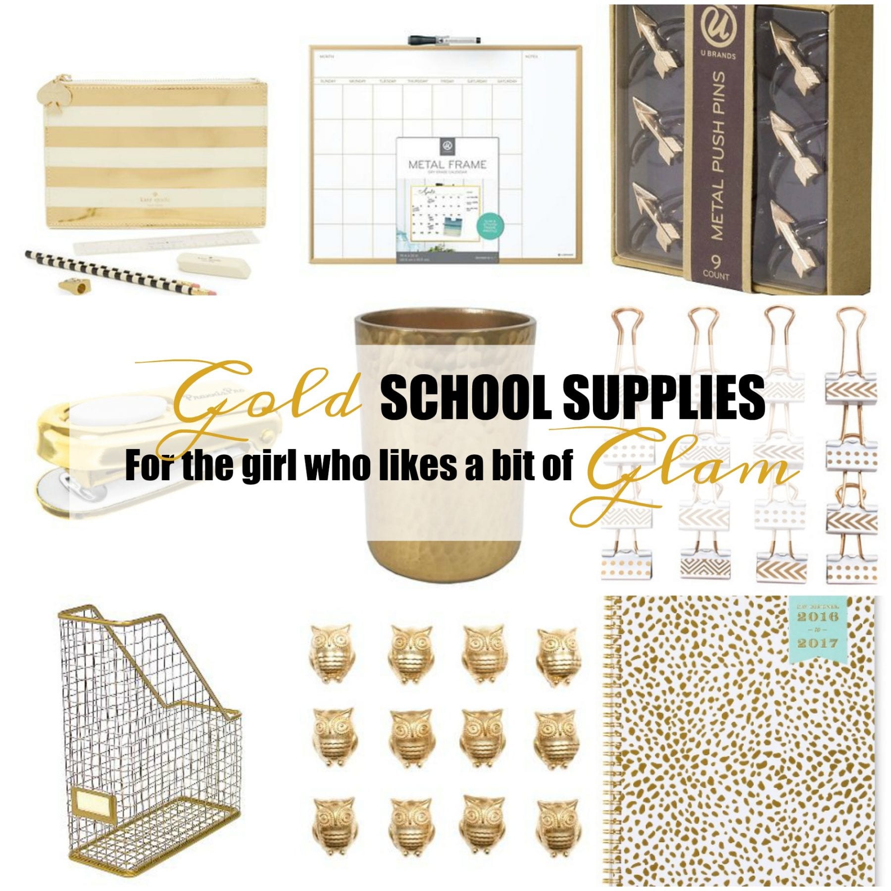 These gold school supplies are perfect for the girl who likes a bit of glam. From Kate Spade pencil pouches to gold Day Designers to keep their schedules organized, you'll find some useful and really pretty supplies to help them kick off the school year feeling good.