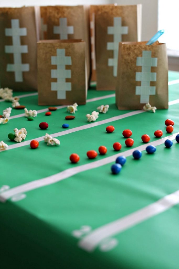 Football party ideas - snacks, table decor and party bags.